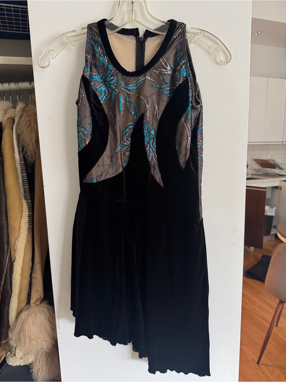 Capezio Black Velvet Mini Dress with Teal Accents
